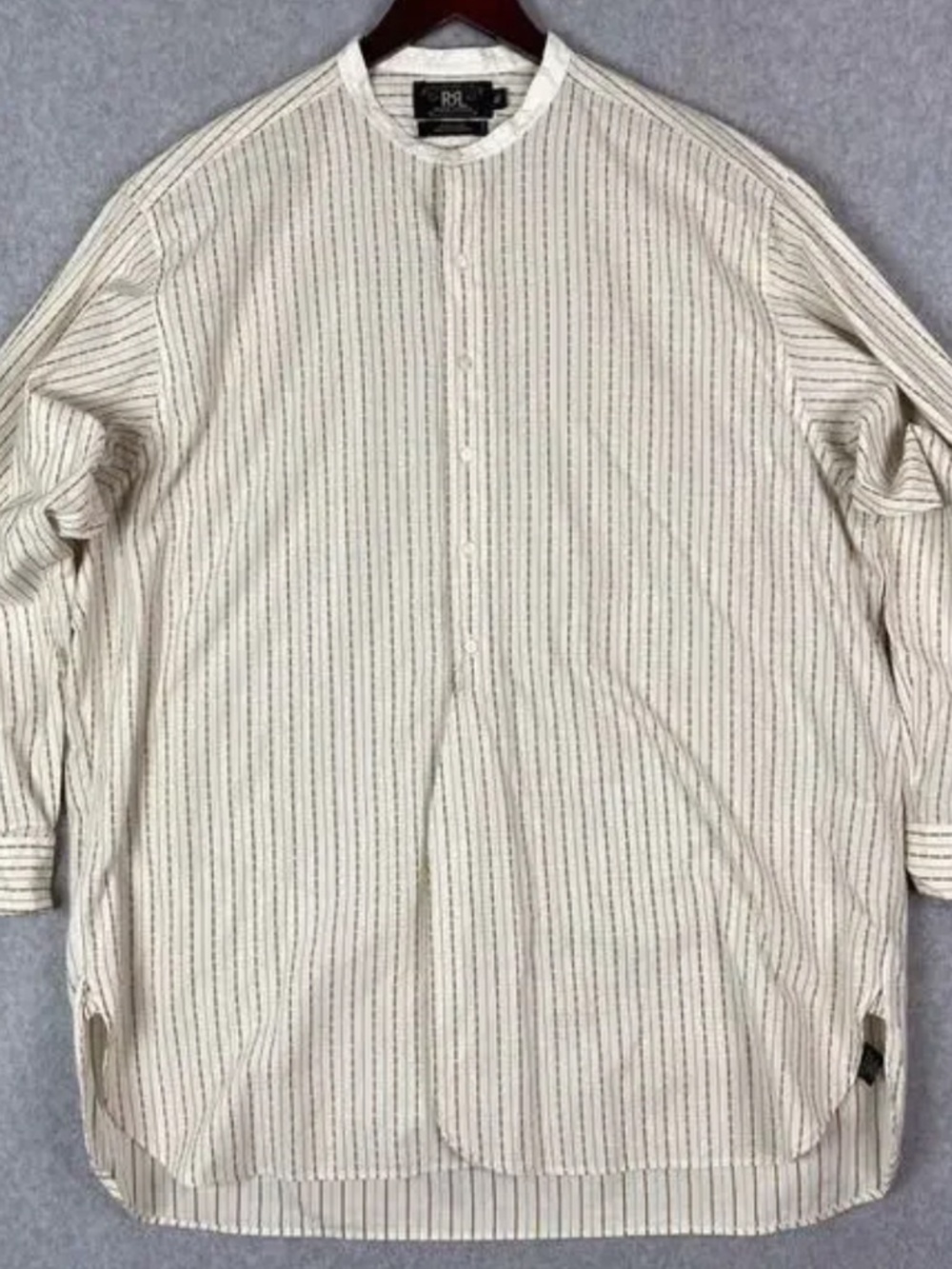Vintage 90s RRL Ralph Lauren Band Collar Shirt XL Striped Double RL Tripple Star